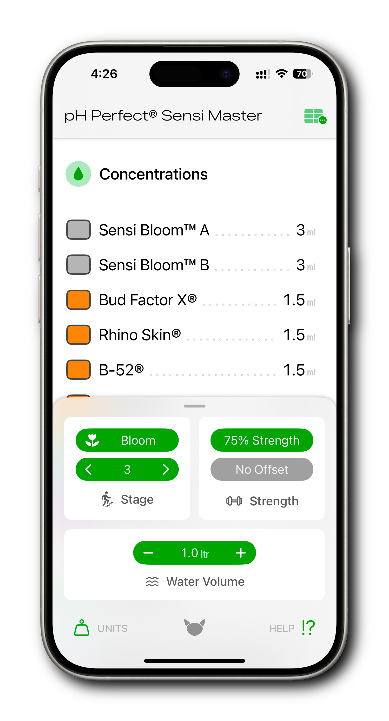 Doobius displaying a color-coded nutrient mix on iPhone
